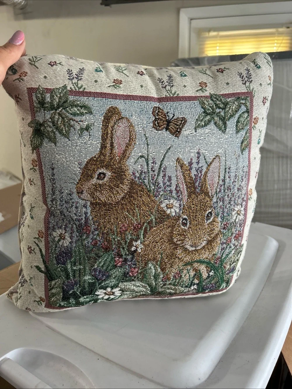 Decorative Brown Rabbit Tapestry Pillow -